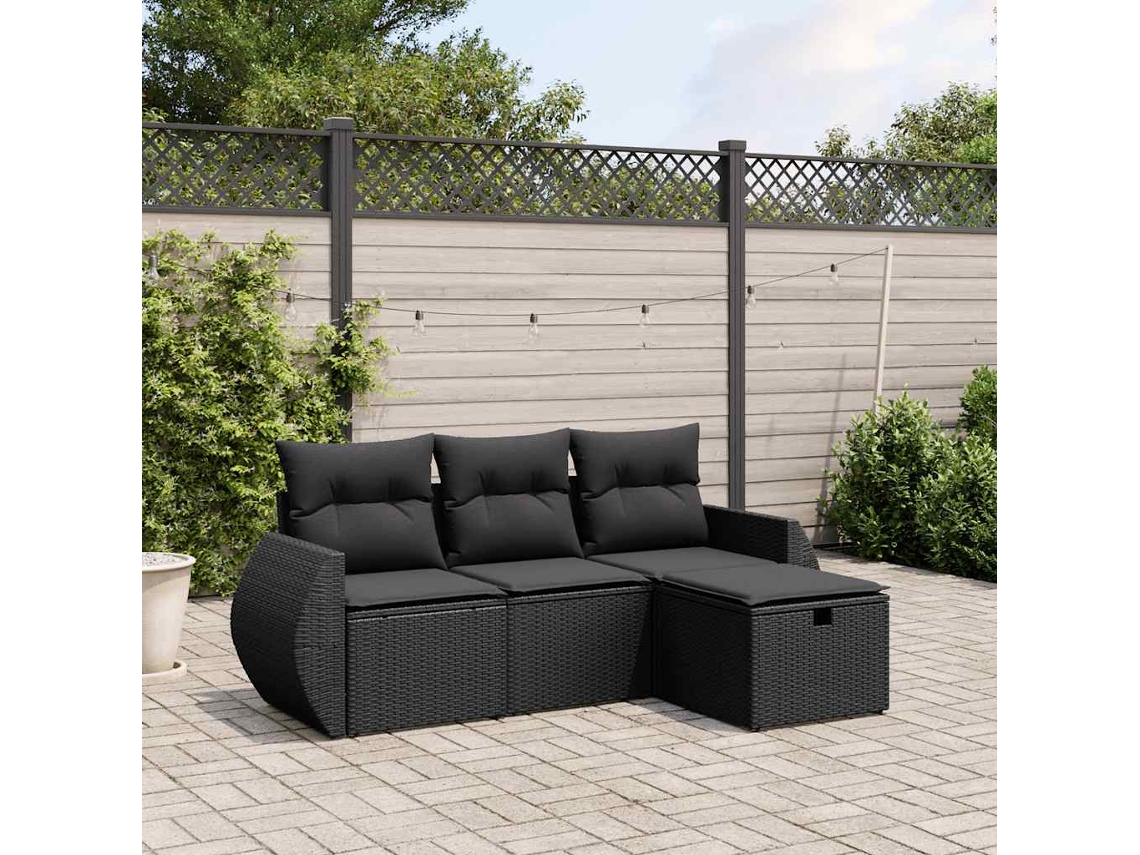 Vidaxl 4 Pcs Conjunto De Sofás Para Jardim C/ Almofadões Vime Pe Preto