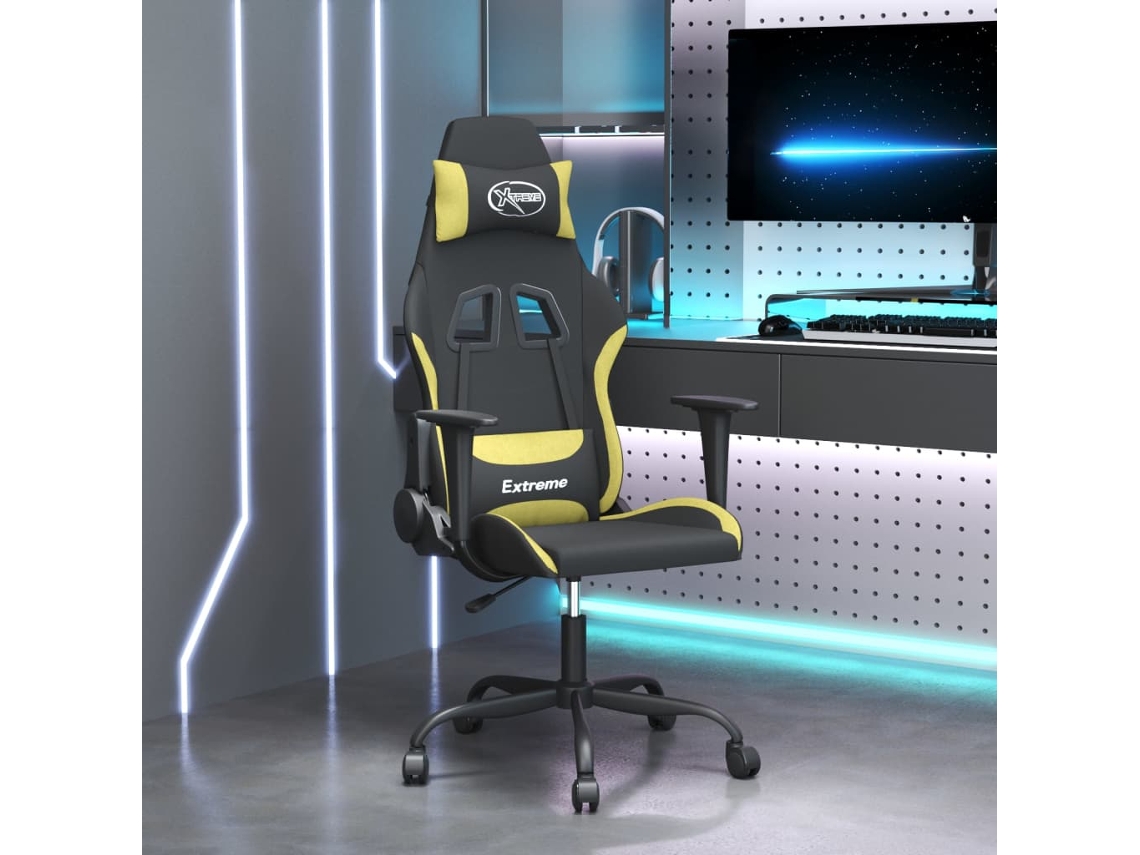 Vidaxl Cadeira Gaming De Massagens Tecido Preto E Verde-claro