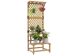 Suporte para Plantas de Madeira com Treliça Suporte para Vasos de 2 Níveis para Jardim Pátio 60x50x166cm Madeira