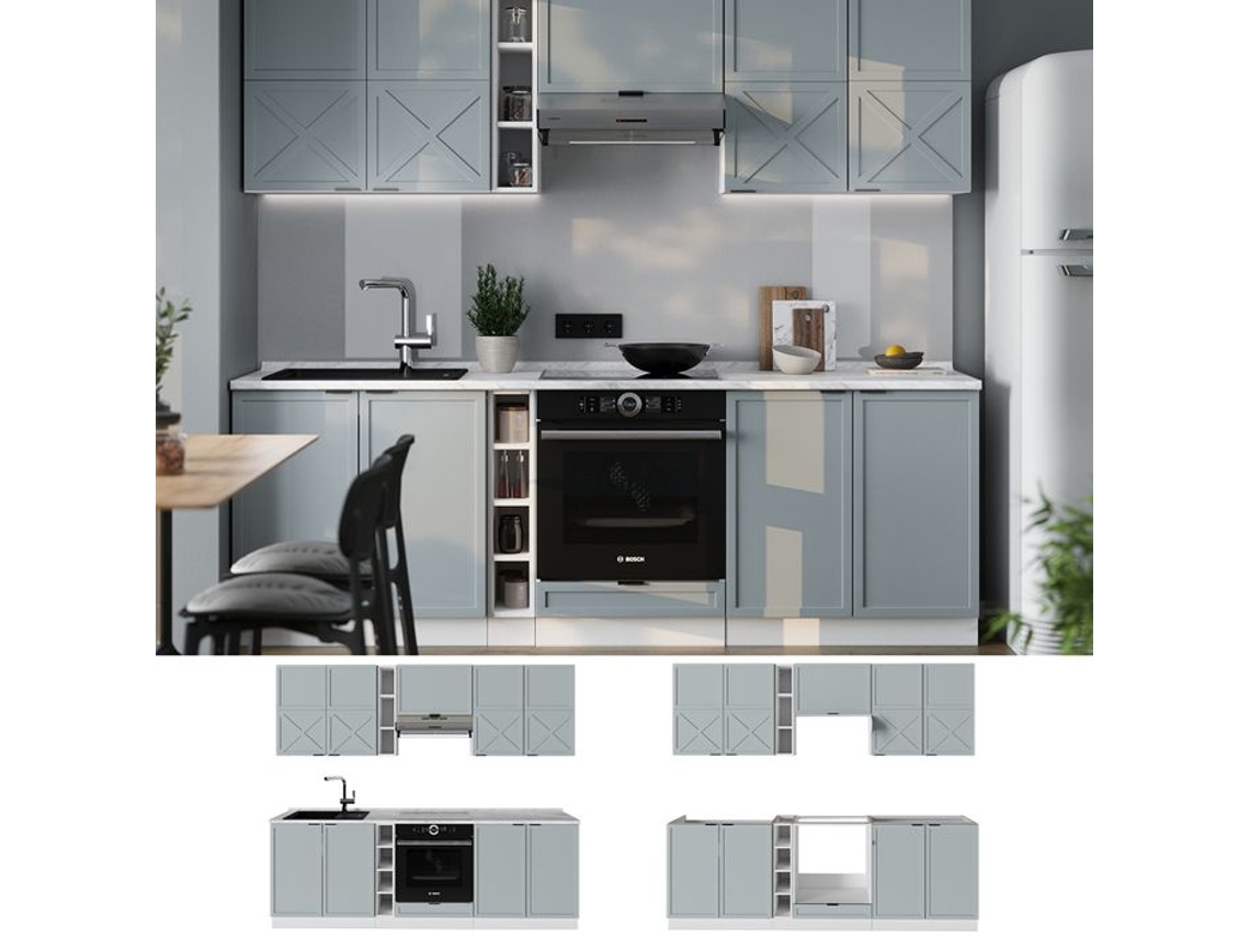 Cozinha Fame Line, 235cm Sem Pt, Azul Claro Cinza/branco, Branco, Vicco