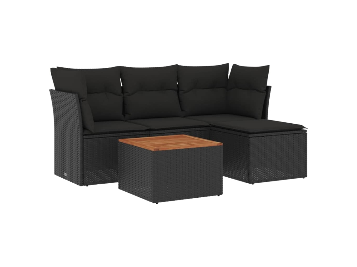 Conjunto de 5 Sofás de Jardim com Almofadões Vime Pe Preto MAISON EXCLUSIVE (5 pcs)
