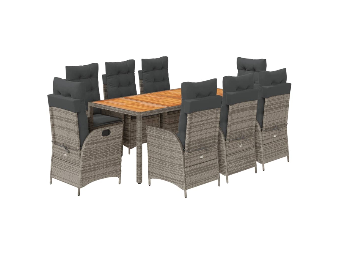 Conjunto de 9 Jantar para Jardim com Almofadões Vime Pe Cinza MAISON EXCLUSIVE
