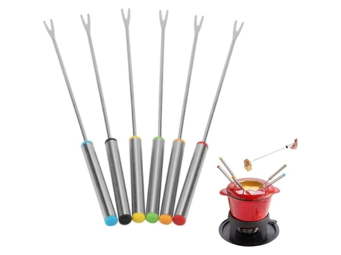 6 garfos de fondue Nova Line, aço inox, com cabo longo, para chocolate, queijo, frutas | S/MARCA