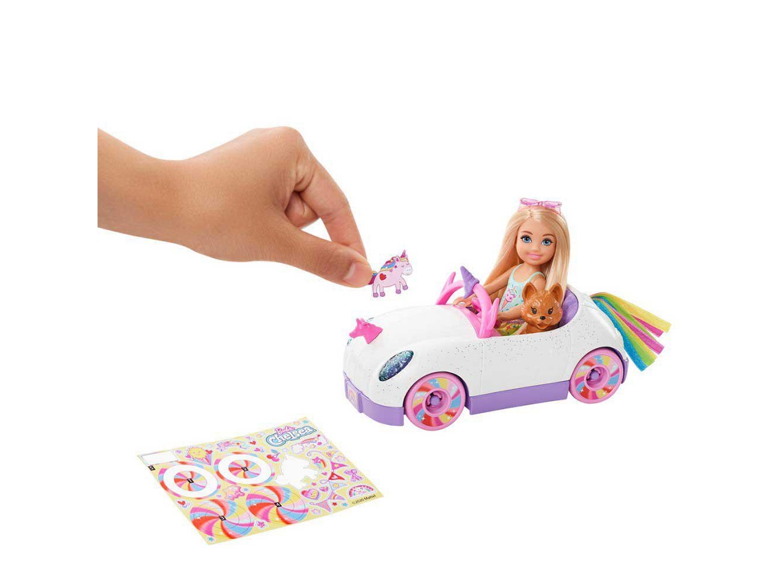 Barbie Chelsea com Carro Pulso com Veículo a Partir de Brinquedo Mascote Adesivos e Acessórios a Partir de Brinquedo