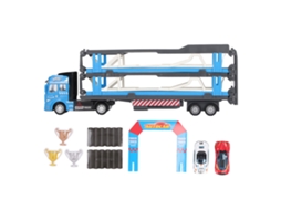 Caminhão transportador de liga metálica Mega Hauler com pista de corrida ejetável para crianças, 150 cm (59,1 polegadas), azul