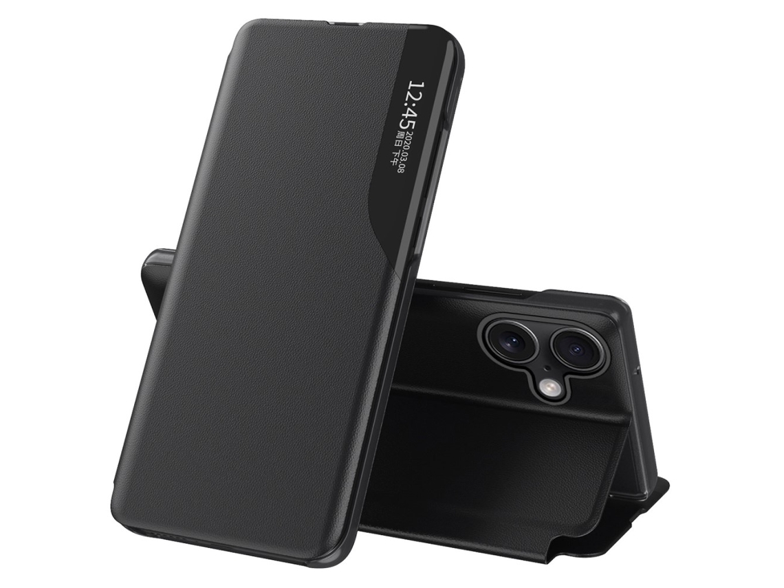 Capa Em Couro Pu Preto Para Iphone 16pro Max