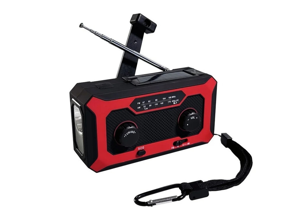 Gerador solar manual com manivela, rádio e lanterna BESTVITE (vermelho), 4000mAh.