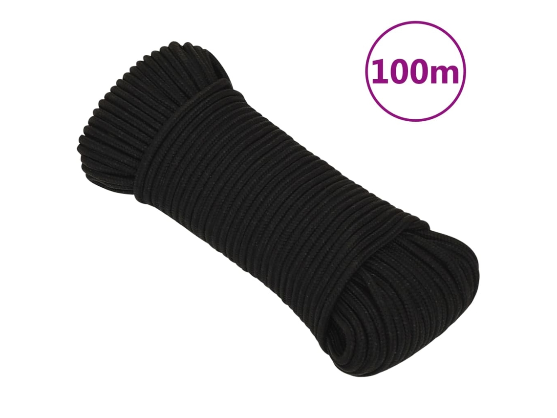 Vidaxl Corda De Trabalho 5 Mm 100 M Poliéster Preto