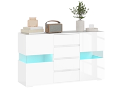 Aparador Led Branco, controlo Remoto, 4 Gavetas, 2 Armários, 120x34x70 cm S/MARCA