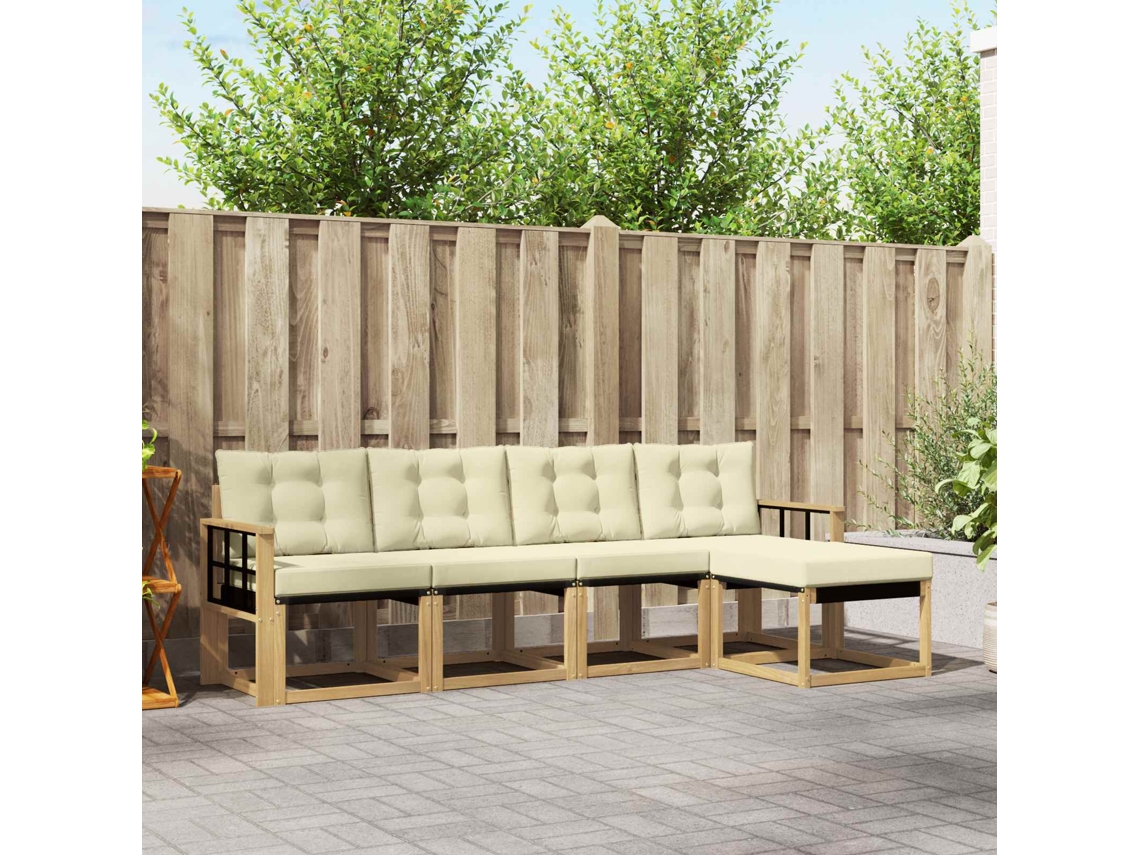 Vidaxl Conjunto De Sofás Para Exterior 5 Unid. Branco E Creme