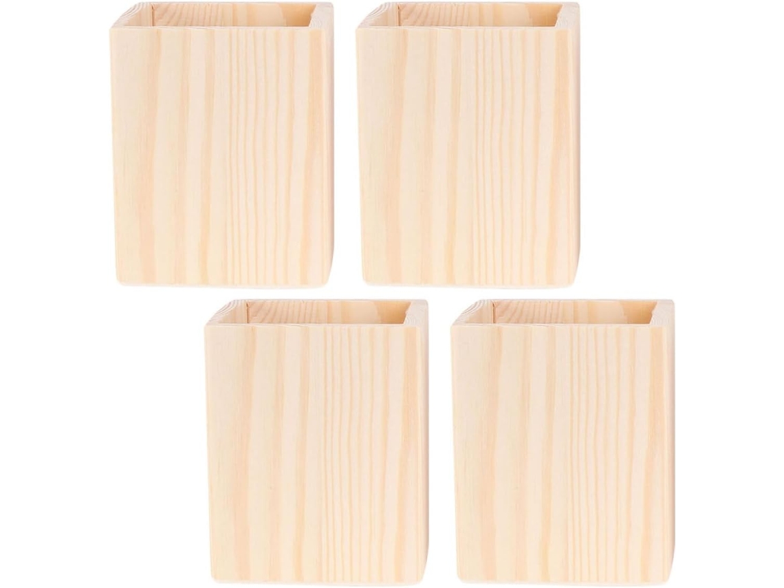 Conjunto de 4 Porta lápis Healeved em Madeira Natural Cáqui, Organizador Versátil para Canetas, Ideal Escritór