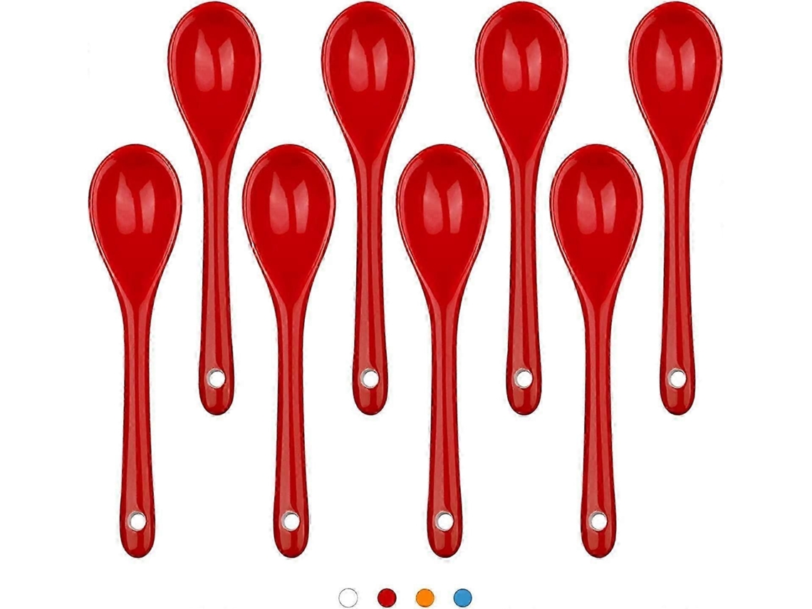 Jogo De 8 Colheres De Chá De Cerâmica Vermelhas Para Café E Sobremesa, 4,7 Polegadas