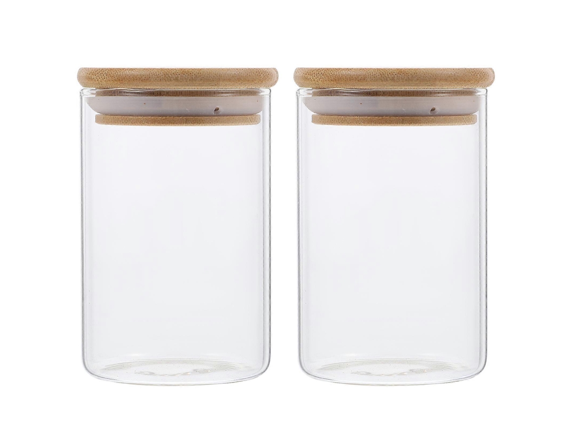 Conjunto De 2 Potes De Vidro Com Tampa De Bambu Para Algodão, Potes Para Discos De Algodão E Bolas De Algodão Aquaforge