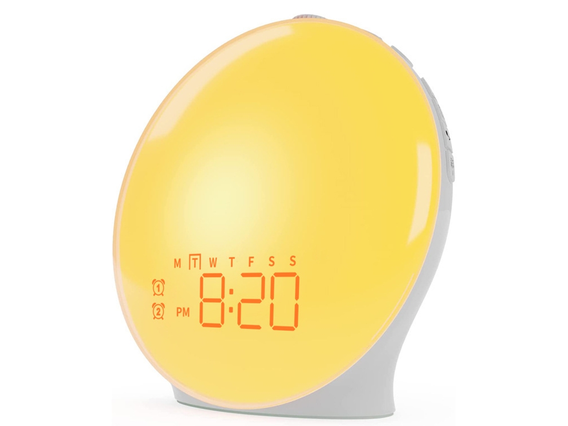 Rádio Despertador Led Com Luz De Despertar, 20 Níveis De Brilho, Simulação De Amanhecer E Anoitecer, 7 Sons Naturais, Amarelo SUNNY SPACES