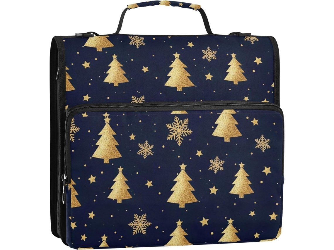 Pasta De 3 Argolas Com Árvore Natal Dourada 1, 5 Polegadas, Azul, Con Díper de Zíper, Organizador Com Alça, Escola