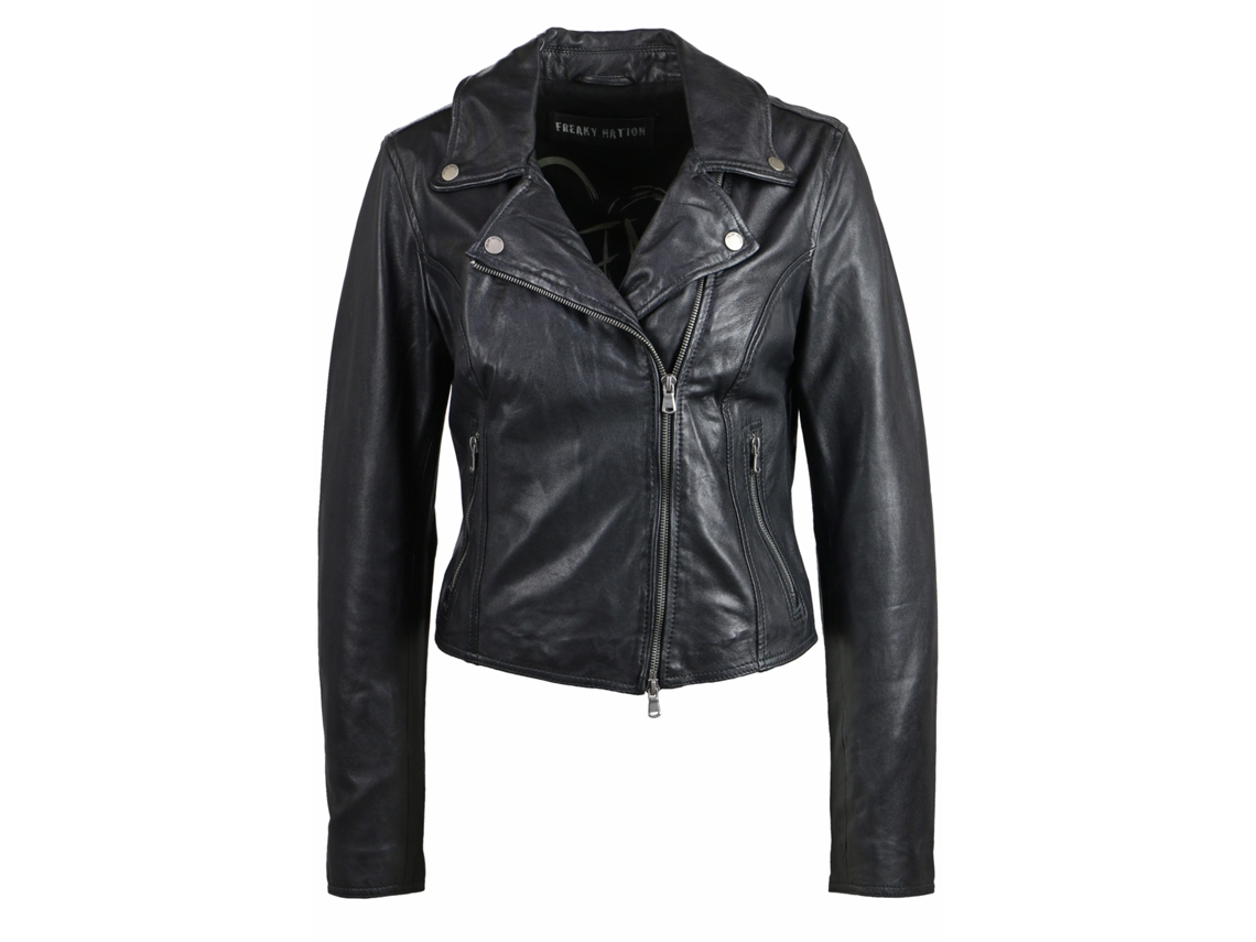 Casaco de sales cabedal preto feminino