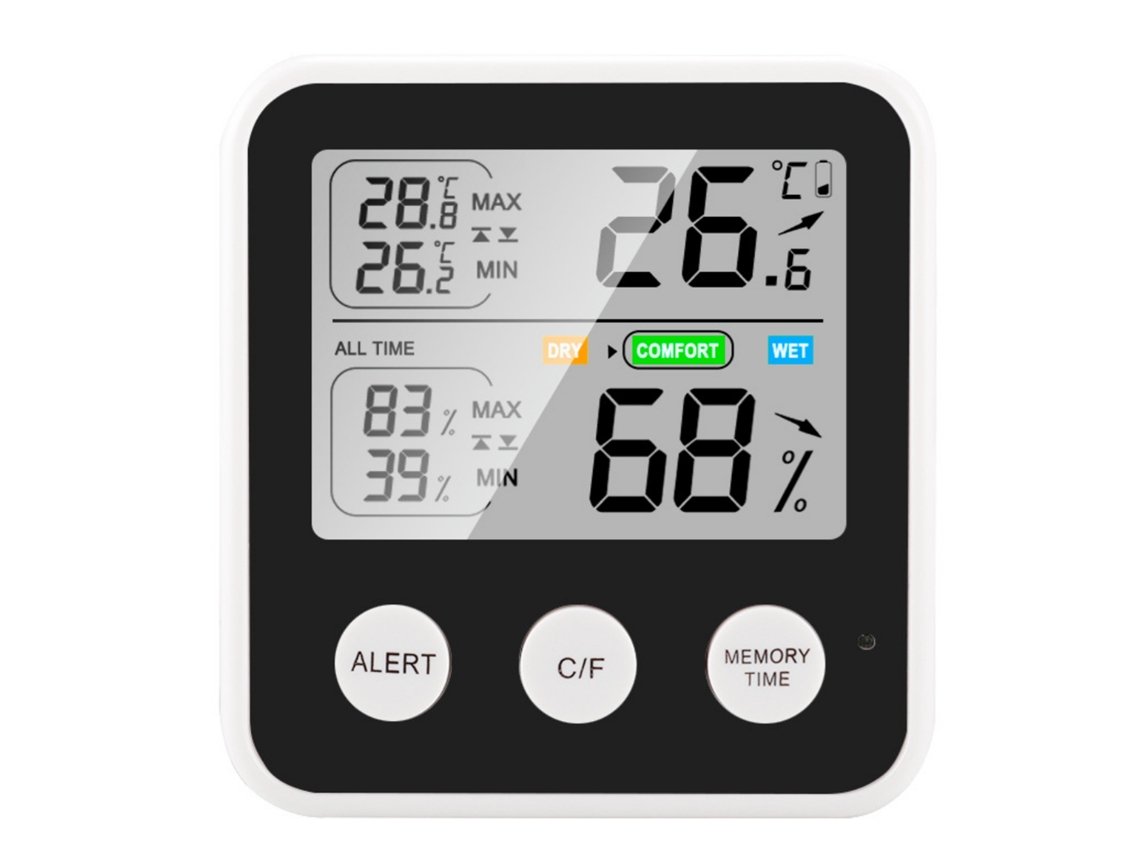 Termômetro higrômetro digital magnético com tela lcd precisão alta função lembrete conforto ℃/℉ preto S/MARCA