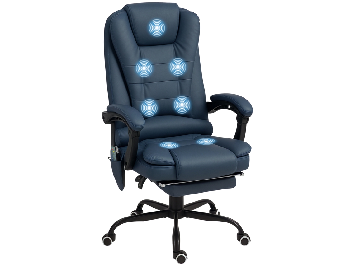 Cadeira De Massagem Azul, 7 Pontos Vibratórios, Suporte Lombar, Apoio Pés