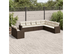 Vidaxl 10 Pcs Conj. Sofás Jardim Com Almofadões Vime Pe Castanho