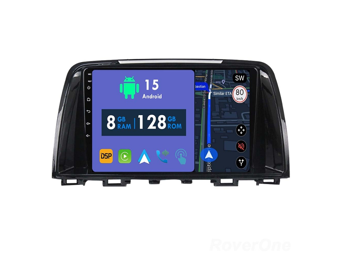 Auto Rádio Carro Bluetooth Autoradio 8GB RAM 128G ROM CarPlay Navegação GPS Ecrã Táctil RoverOne para Mazda 6 Atenza 3 GJ 2012-2015  