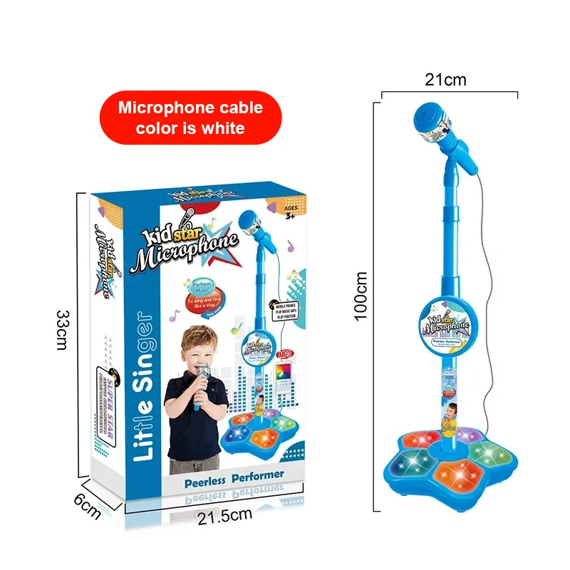 Microfone de Brinquedo Infantil com Pedestal, Máquina de Karaokê Eletrônica Portátil para Crianças MDUG (azul)