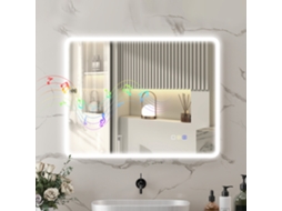 Espelho De Casa Banho Led Com Bluetooth, Iluminação Regulável E Função Memória, Em Vidro Temperado, 90x70x3,5 Cm