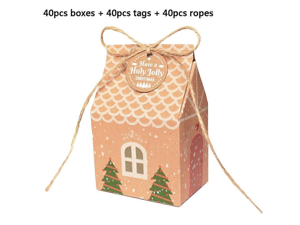 Conjunto De 5 Sacolas De Papel Kraft Em Formato De Casinha Com Cordas Para Presente De Natal Árvore De Natal Doces E Presentes Hengjian