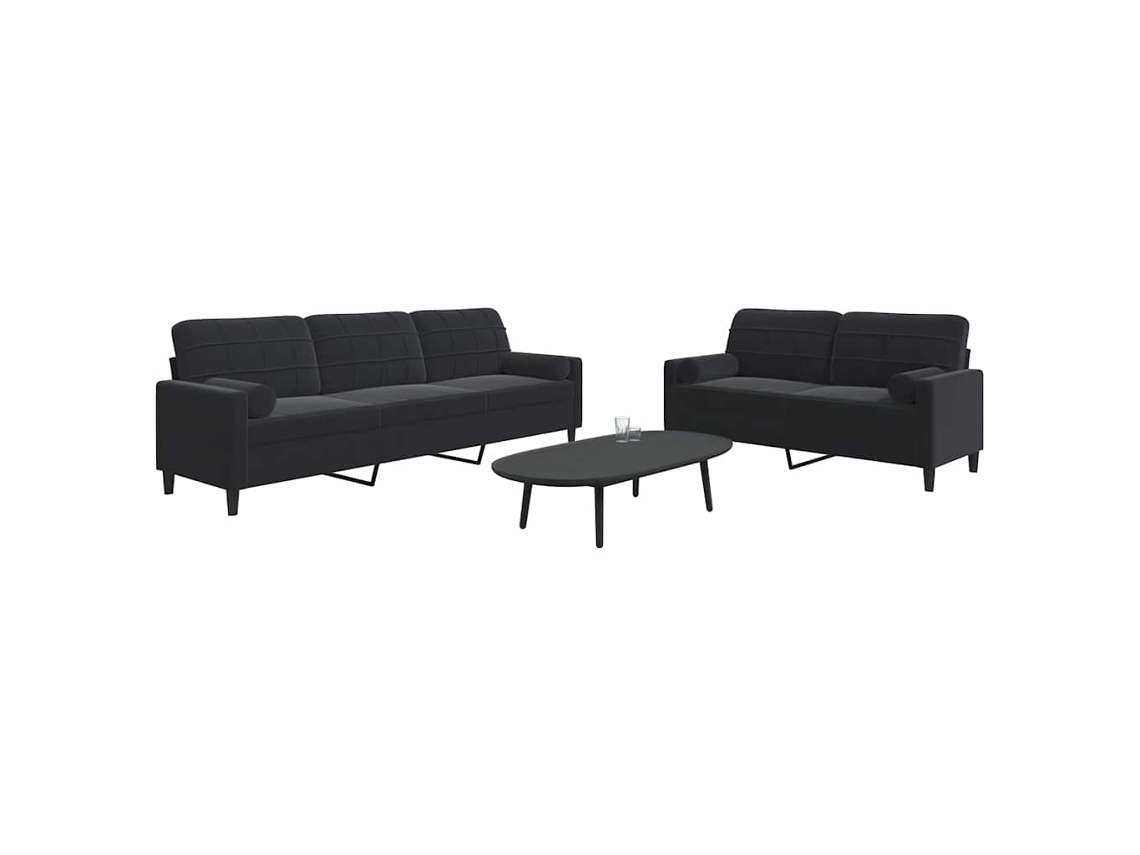 Vidaxl 2 Pcs Conjunto De Sofás Com Almofadões E Rolos Veludo Preto