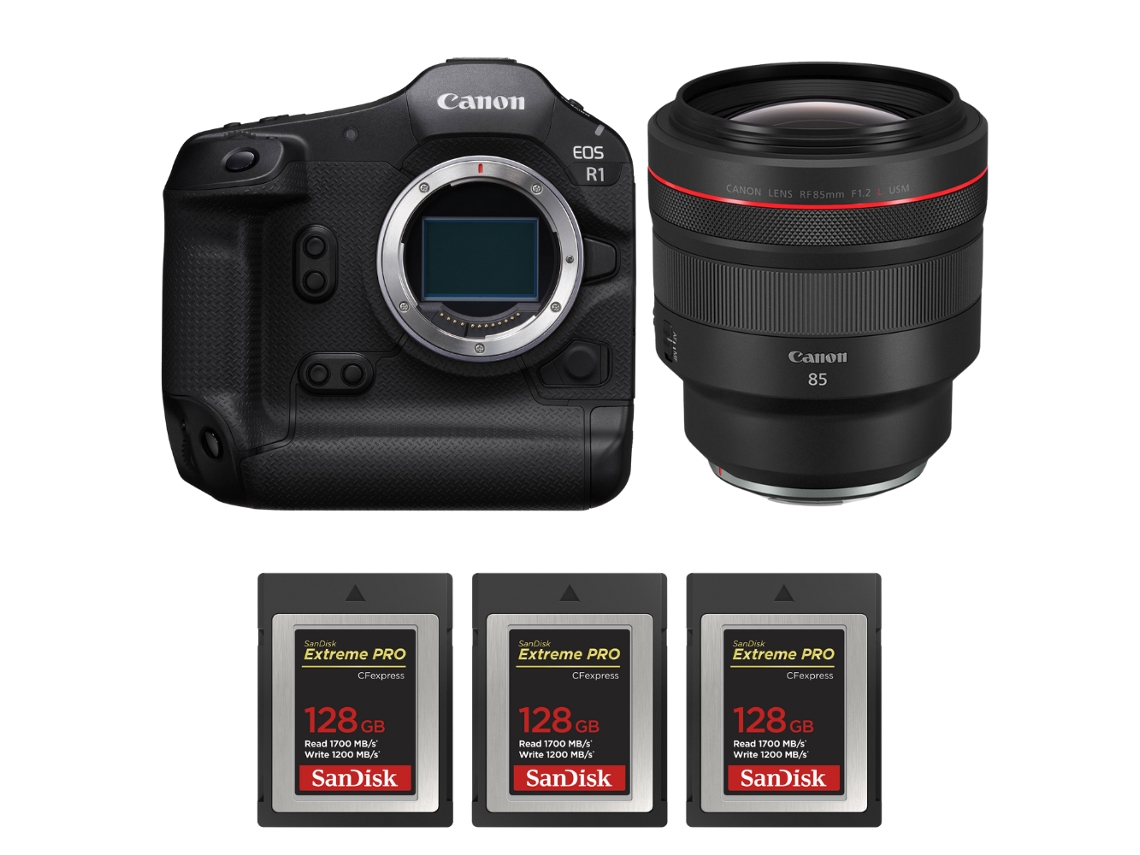Eos R1 + Rf 85mm F/1.2 L Usm + 3 Sandisk 128gb Extreme Pro Cfexpress Type B + Ebook “20 Dicas para Fotos Que Impressionam” CANON