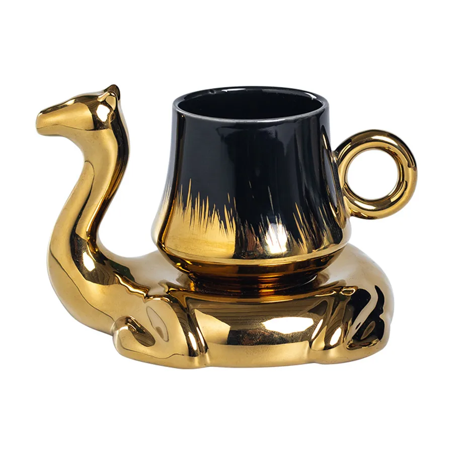 Conjunto de Xícara e Pires em Formato de Camelo, Mini Caneca de Cerâmica, 110ml MDUG (preto 101 200ml)