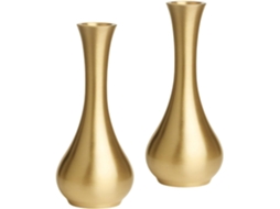 Conjunto De 2 Vasos Pequenos E Compactos Em Latão Dourado Para Decoração De Escritório.