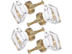Conjunto De 4 Puxadores Cristal Modernos E Decorativos Para Armários Cozinha, Gavetas E Cômodas, Em Latão