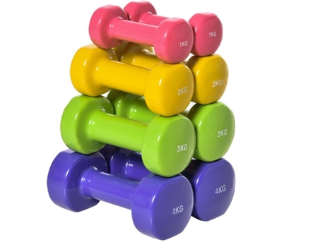 HOMCOM Jogo de 8 Halteres Hexagonais 4 Pares 4kg 3kg 2kg 1kg com Revestimento Pesos para Exercícios em Casa Academia Aço Multicolor