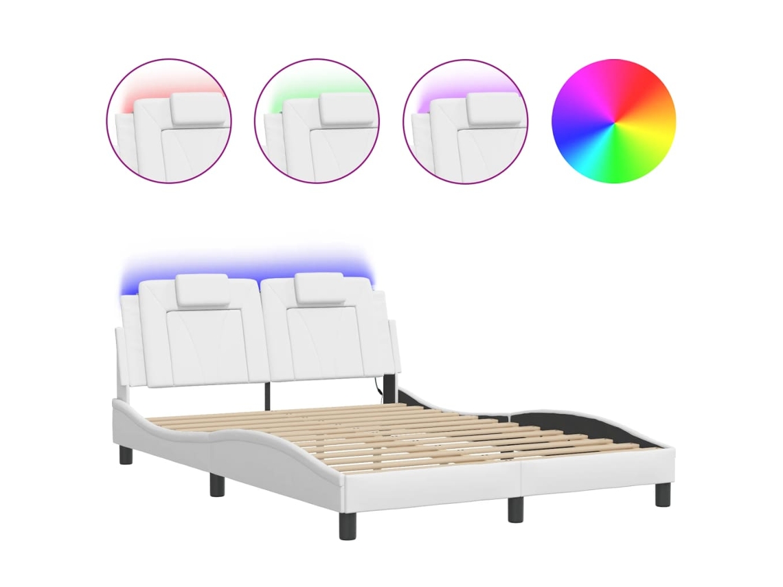 Bed Frame, Bed Frames Vidaxl Branco Couro Artificial (140 X 200 Cm)