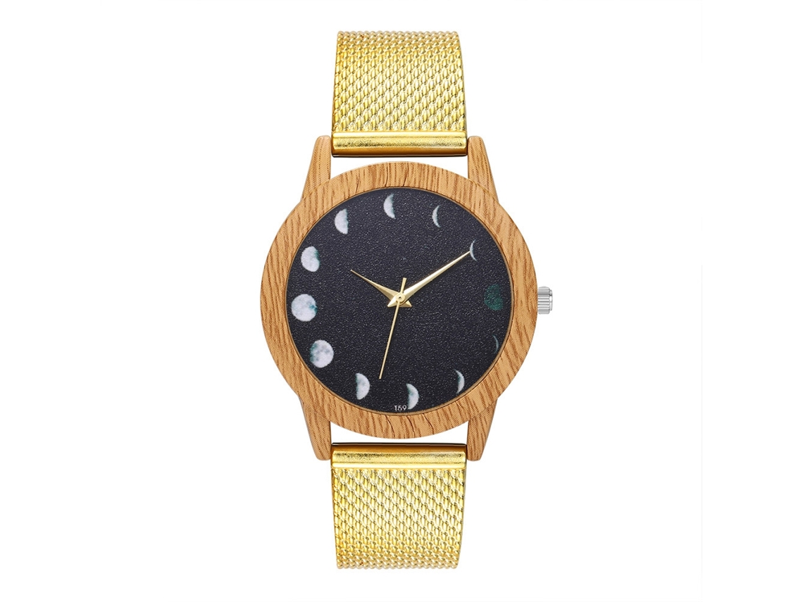 Relógio analógico de quartzo unissex Zhoulianfa com pulseira de malha (dourado)