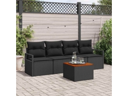 Vidaxl Conjunto De Sofá De Jardim 5 Unid. Preto Vime Pe