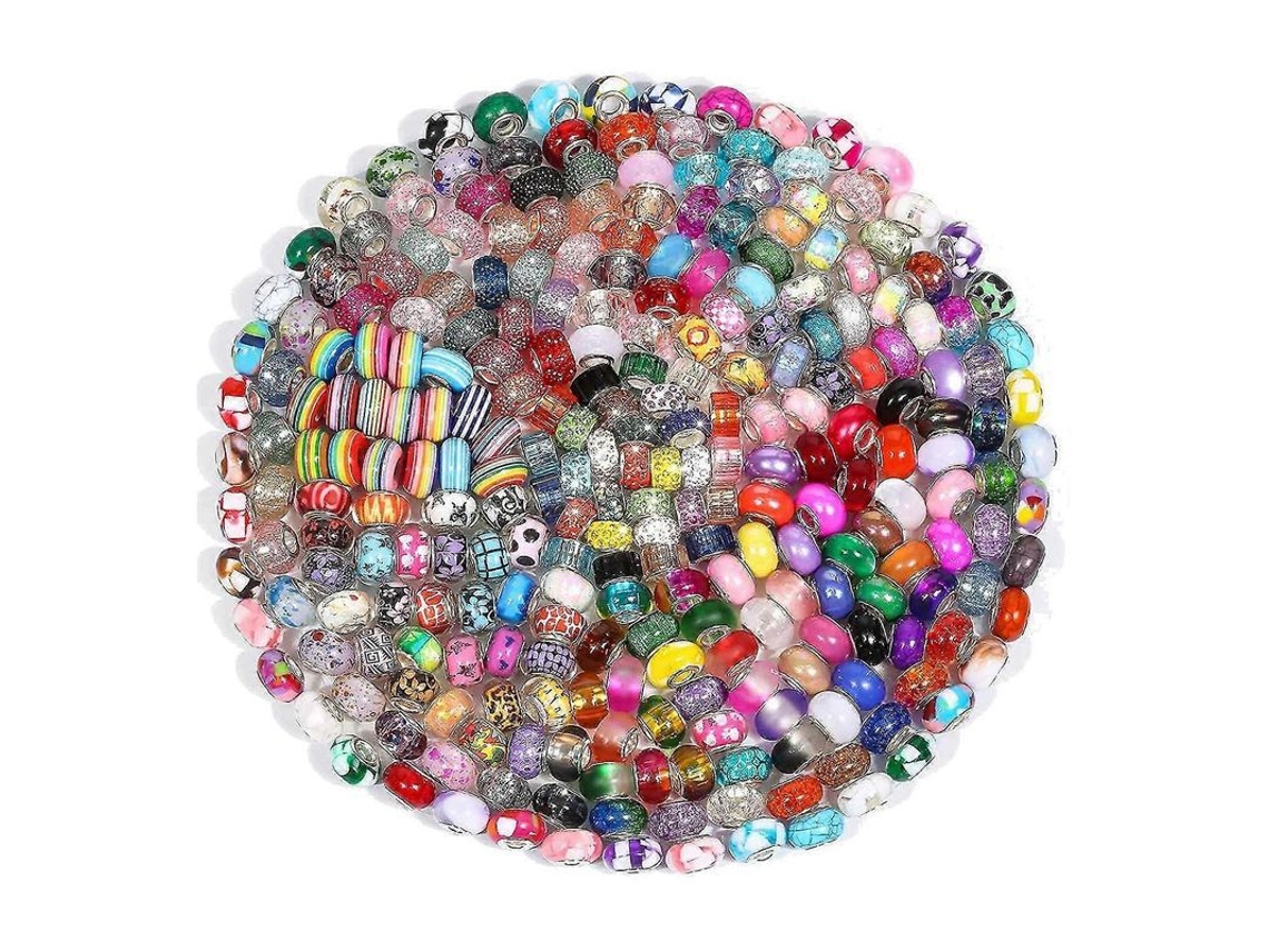2026 200 Pérolas de Vidro com Buraco Grande para Joiaria, Pérolas de Cores Mistas em Lote para Artesanato Diy