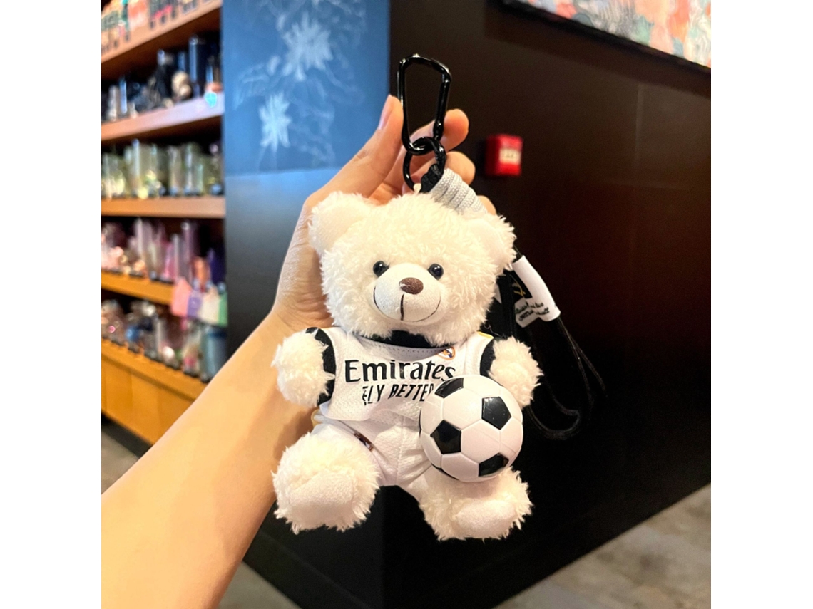 Chaveiro Urso Peluche Real Madrid, camisola branca, colecionável, STELASPLEN