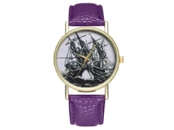 Relógio de pulso masculino vintage, simples e moderno, com movimento de quartzo e pulseira de couro PU, modelo T63-a (roxo)