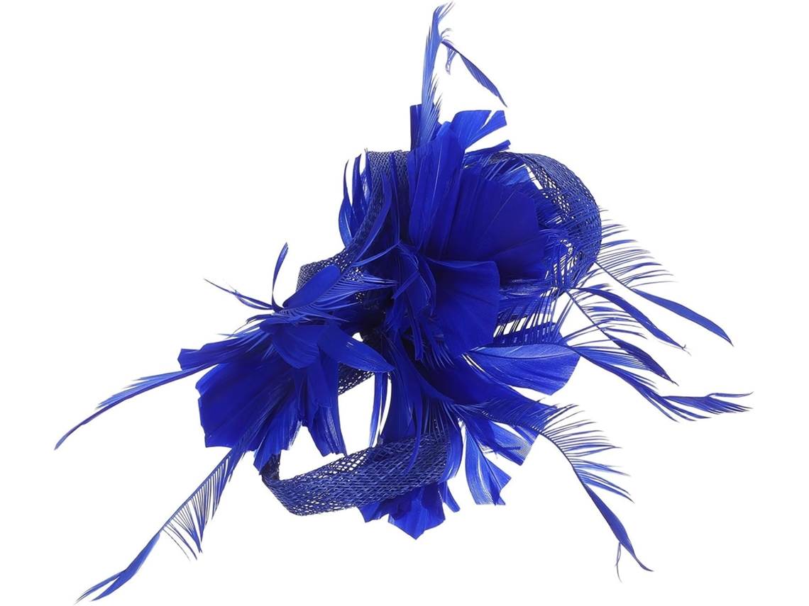 Acessórios de cabelo para casamentos com listras azuis e penas, presilha de cabelo elegante e ajustável.