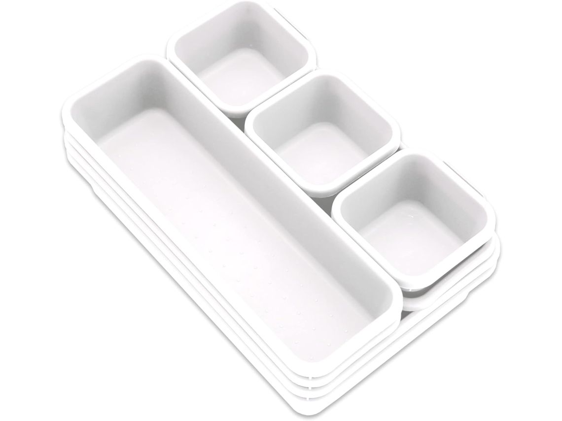 Organizador de gavetas Slowmoose com 8 peças e divisória de encaixe, separador de cosméticos de plástico para bancada de cozinha, branco