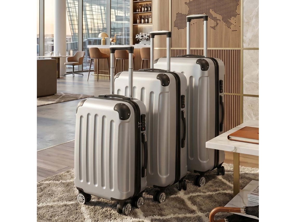 Conjunto de 3 malas de viagem rígidas com rodas 360° e cadeado TSA, cinza LAZYSPACE