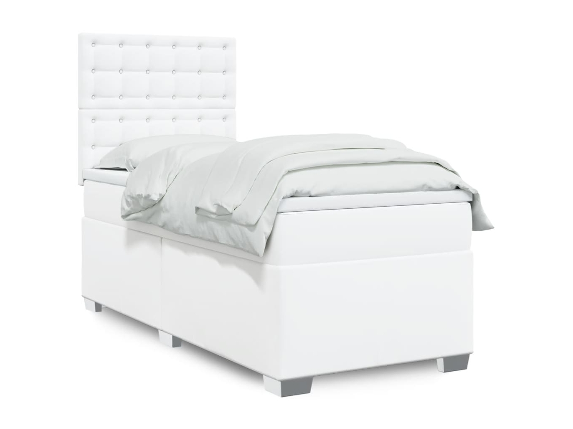 Cama Com Molas/colchão 100x200 Cm Couro Artificial Branco