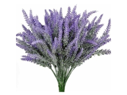 Conjunto de 3 Flores Artificiais de Lavanda, com 7 Ramos, Flores Falsas Roxas e Verdes. AQUAFORGE