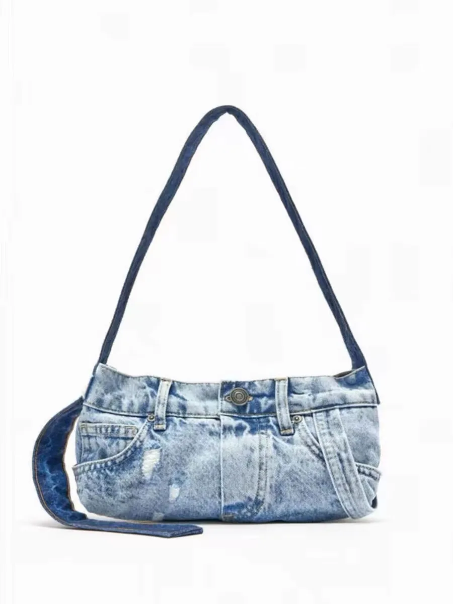 Bolsa Transversal Feminina Em Jeans Azul, Bolsa Pequena E Casual, Macia.