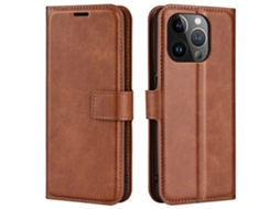 Capa Textura Gémeo Para Iphone 15 Pro Max Pele Sintética Magnética Castanho