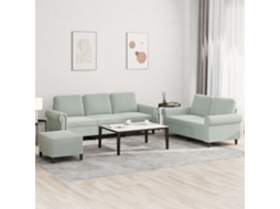 Vidaxl 3 Pcs Conjunto De Sofás Com Almofadões Veludo Cinzento-claro