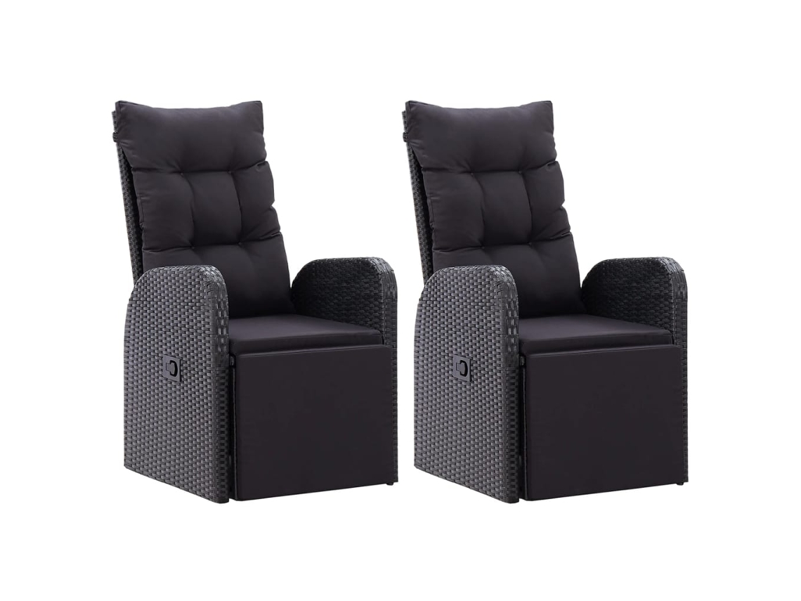 Conjunto de Cadeiras de Jardim Reclináveis C/ Almofadões 2 Peças Vime Pe Preto MAISON EXCLUSIVE