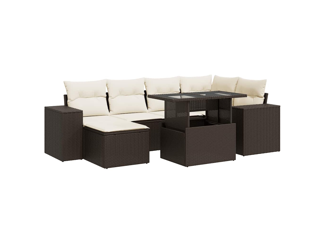 Conjunto de 7 Sofás de Jardim com Almofadões Vime Pe Castanho MAISON EXCLUSIVE (7 pcs)