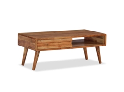 Vidaxl Mesa De Centro Madeira Maciça Com Gaveta Esculpida 100x50x40 Cm